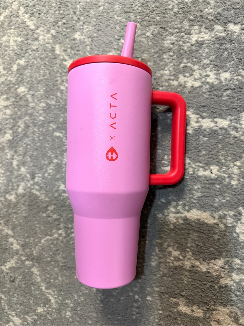 ACTA Pink Travel Tumbler with Red Handle and Straw